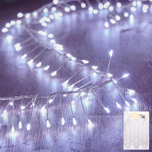 brightown-pure-white-10ft-120-led-battery-operated-silver-wire-firecracker-clust image 1