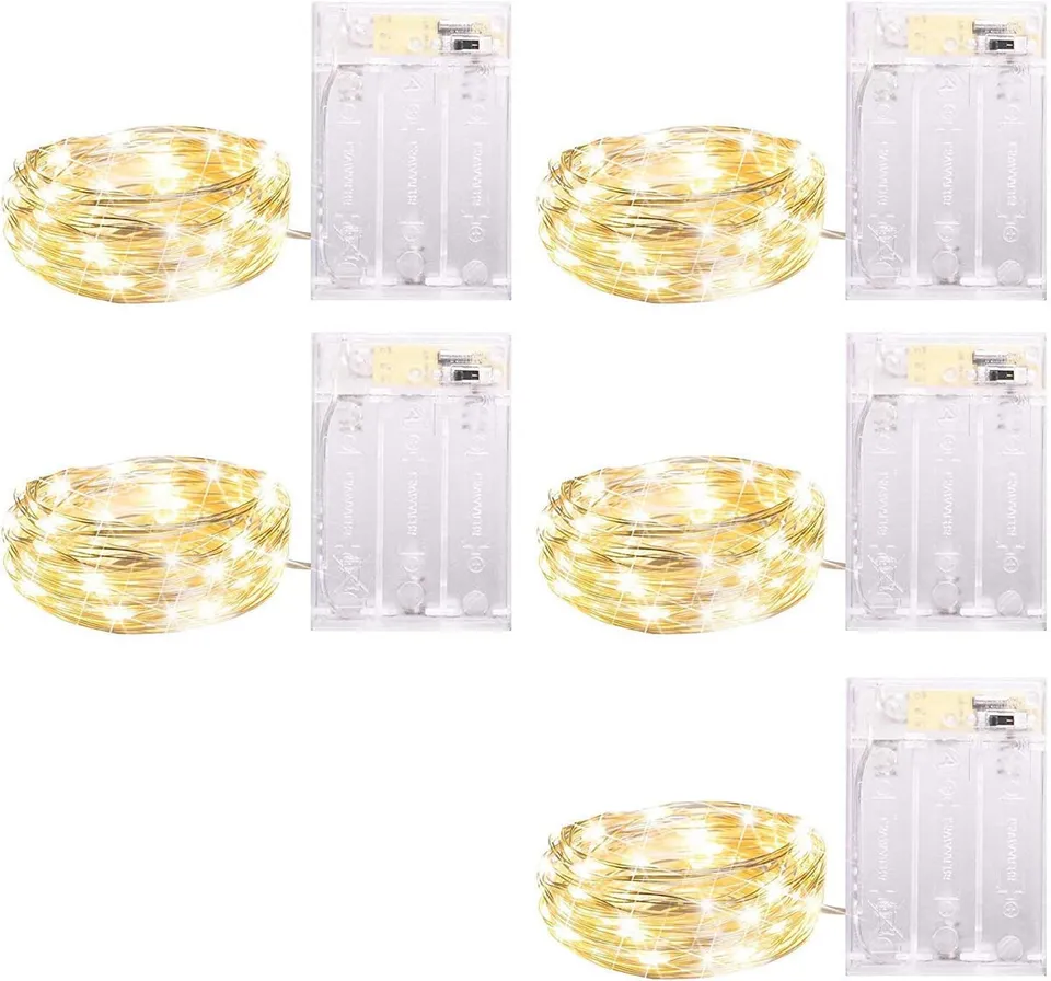 brightown-5-pack-7ft-battery-operated-silver-wire-fairy-lights-warm-white-timer- image 1