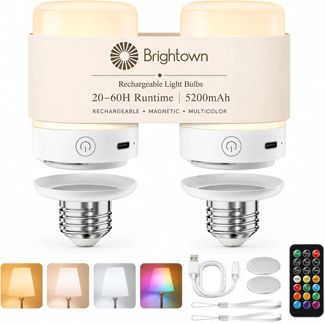 brightown-2-pack-e26-rechargeable-light-bulbs-5200mah-remote-timer-9-rgb-colors image 1