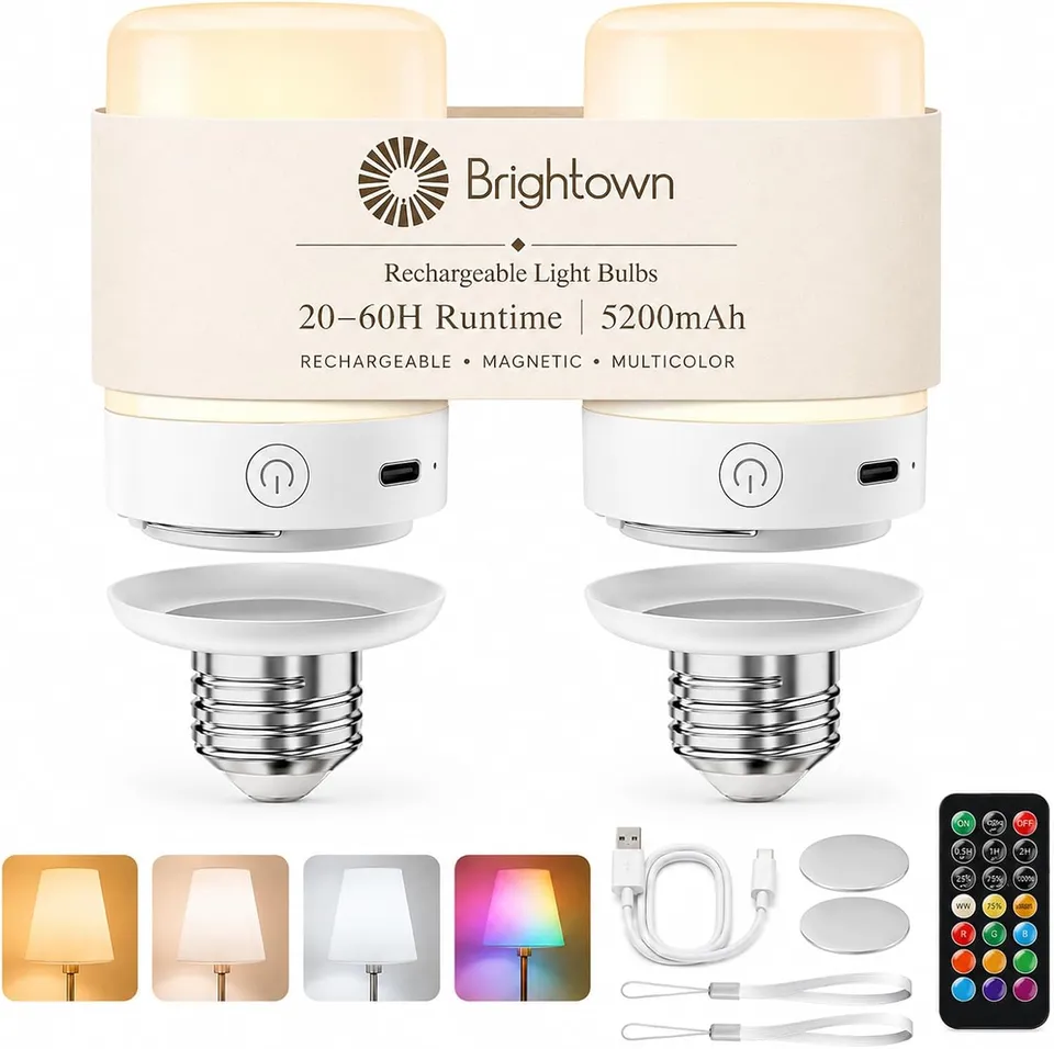 brightown-2-pack-e26-rechargeable-light-bulbs-5200mah-remote-timer-9-rgb-colors image 1