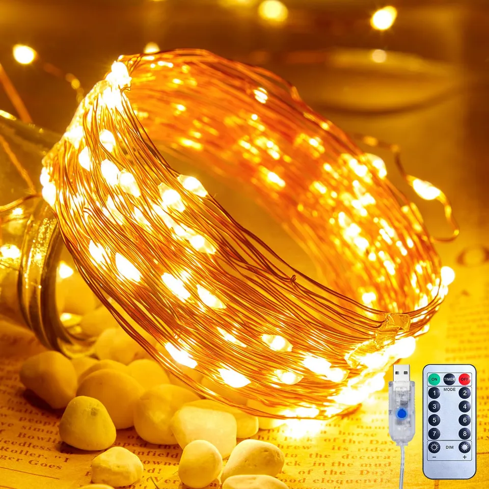 brightown-33ft-usb-fairy-lights-copper-wire-100-led-remote-control-timer-8-modes image 1