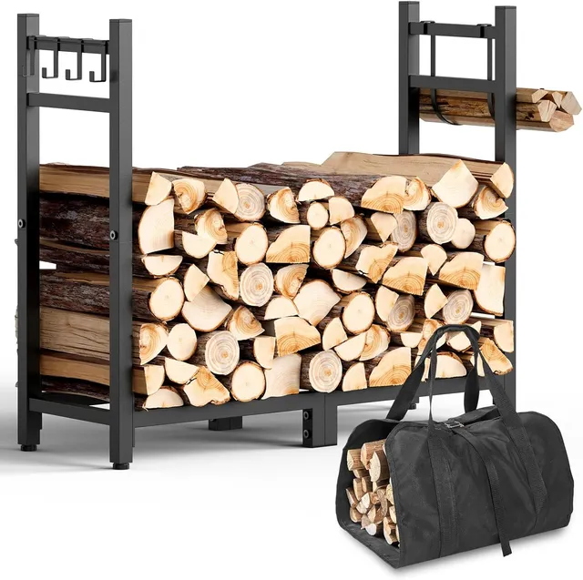 brightown-heavy-duty-firewood-rack-black-adjustable-feet-holds-up-to-1000-lbs image 1