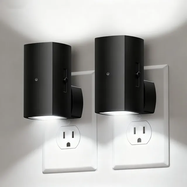 brightown-2-pack-black-plug-in-night-lights-with-rotating-plug-light-sensor-pure image 1