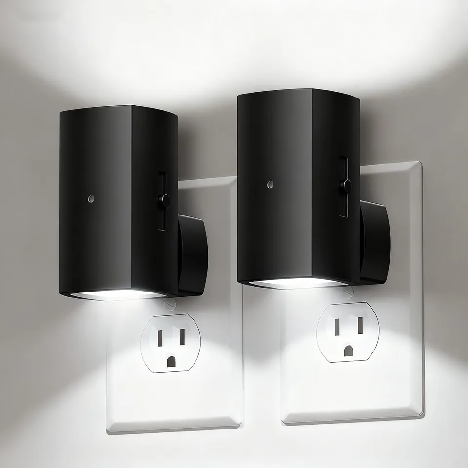 brightown-2-pack-black-plug-in-night-lights-with-rotating-plug-light-sensor-pure image 1
