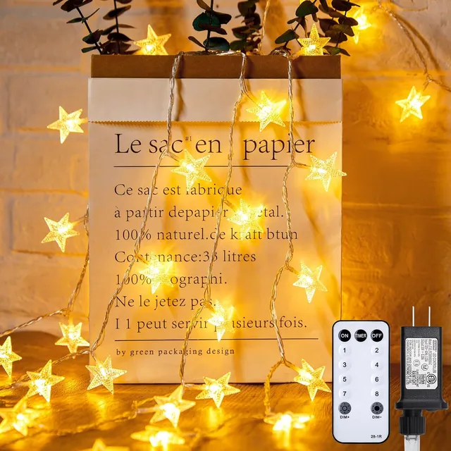 brightown-66ft-plug-in-200-led-warm-white-star-string-lights-with-remote-8-modes image 1