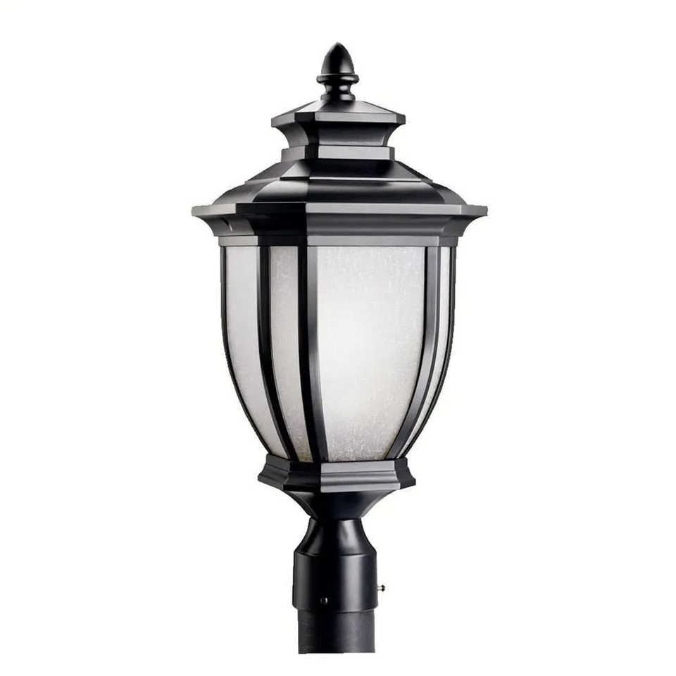kichler-salisbury-21-75-1-light-outdoor-post-light-black-with-white-linen-glass- image 1
