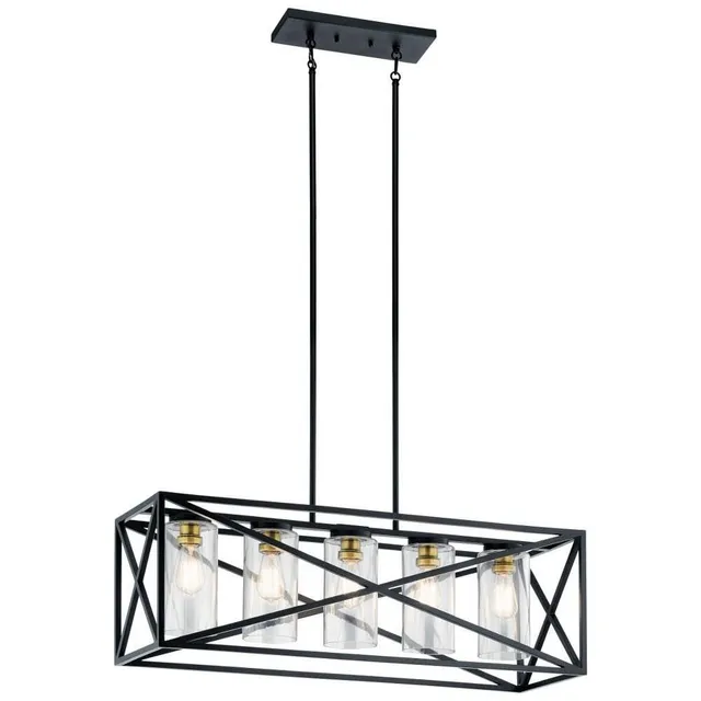 kichler-moorgate-5-light-linear-chandelier-black-brass-vintage-industrial-design image 1