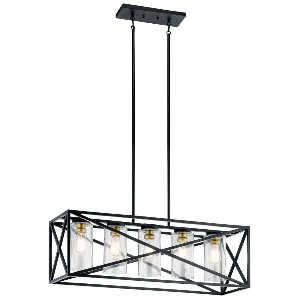 kichler-moorgate-5-light-linear-chandelier-black-brass-vintage-industrial-design image 1