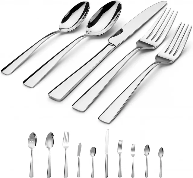 brightown-45-piece-stainless-steel-tableware-flatware-silverware-set-with-steak- image 1
