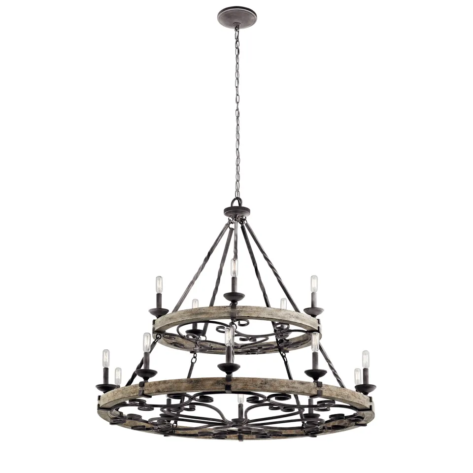 kichler-taulbee-15-light-2-tier-chandelier-weathered-zinc-weathered-grey-wood-ac image 1