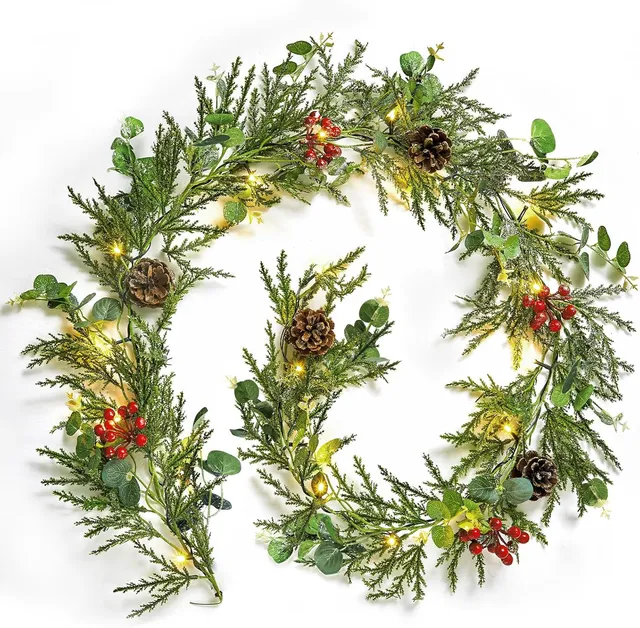 brightown-2-pack-6ft-battery-operated-pre-lit-christmas-garland-with-pine-cones- image 1