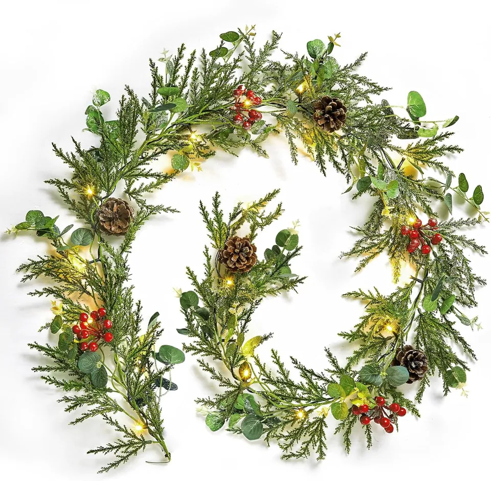 brightown-2-pack-6ft-battery-operated-pre-lit-christmas-garland-with-pine-cones- image 1