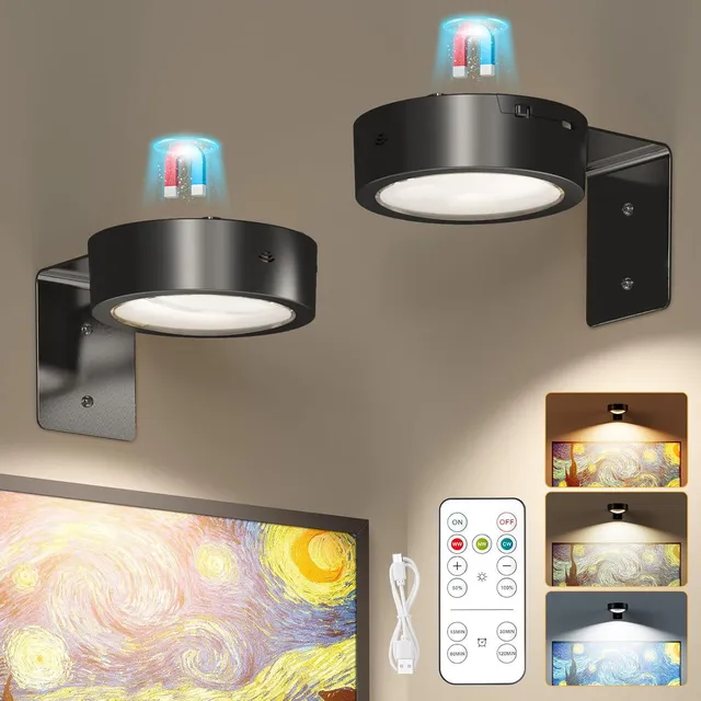 brightown-magnetic-picture-lights-2-3-pack-remote-control-dimmable-usb-rechargea image 1