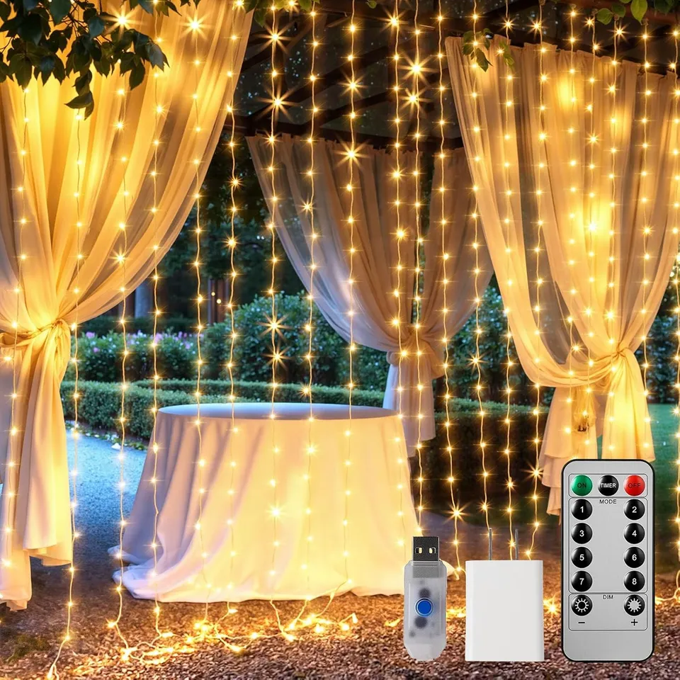 brightown-300-led-curtain-fairy-lights-9-8ft-remote-usb-adapter-8-modes-timer-di image 1