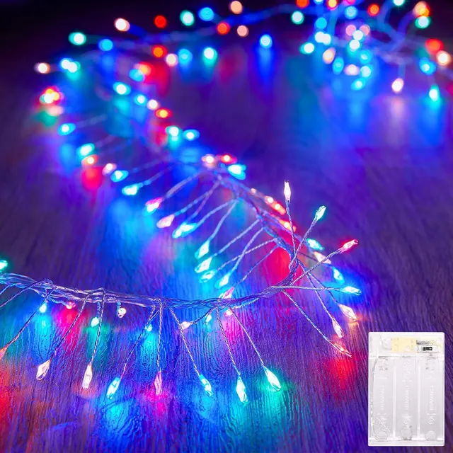 brightown-multicolor-10ft-120-led-battery-operated-silver-wire-firecracker-clust image 1