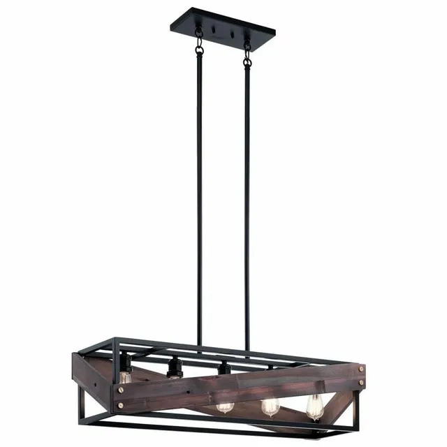 kichler-fulton-cross-5-light-linear-chandelier-black-with-reclaimed-wood image 1