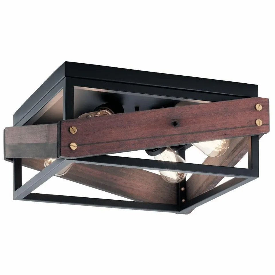 kichler-44224bk-fulton-cross-four-light-flush-mount-black-finish-steel-construct image 1