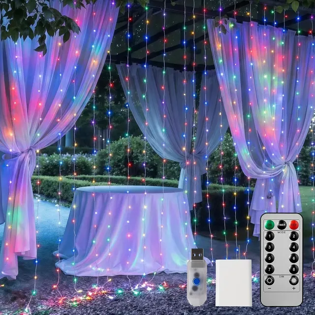 brightown-300-led-9-8-ft-usb-plug-in-curtain-fairy-lights-with-remote-usb-adapte image 1