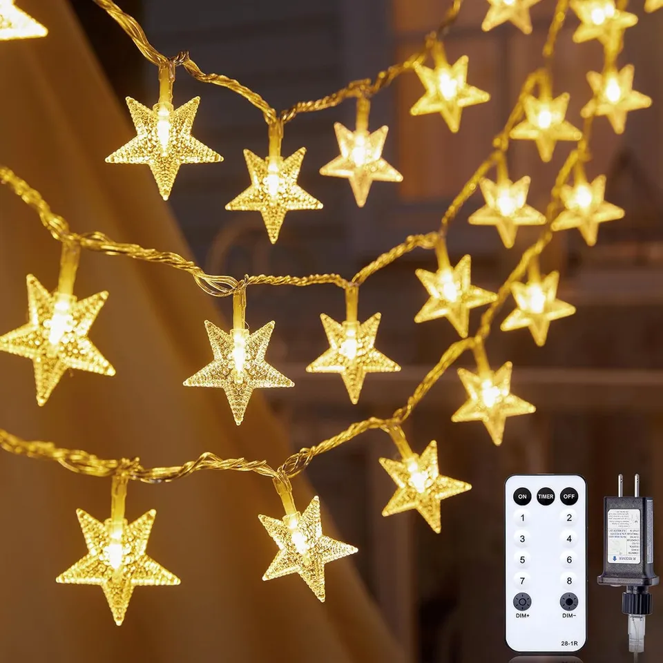 brightown-33ft-100-led-plug-in-star-string-lights-with-remote-8-modes-warm-white image 1