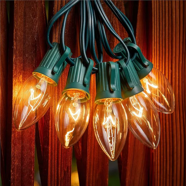 brightown-100ft-plug-in-c9-clear-bulb-christmas-string-lights-100-bulbs-e17-base image 1