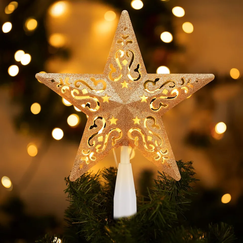 brightown-8-inch-hollowed-3d-star-tree-topper-with-lights-golden-coated-plug-in- image 1