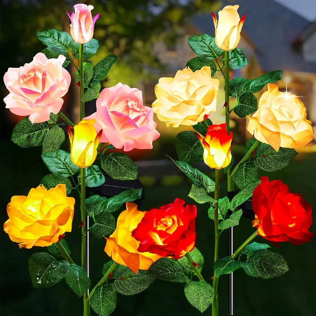 brightown-4-pack-realistic-rose-solar-garden-pathway-lights-waterproof-warm-whit image 1