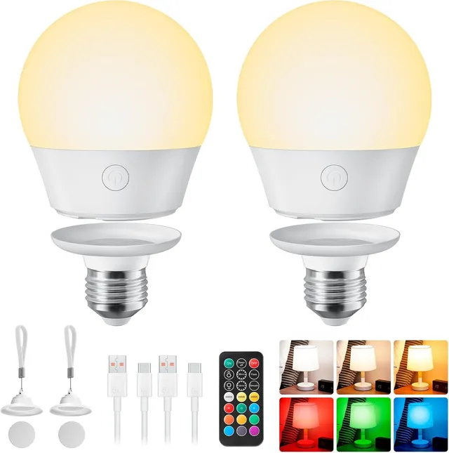 brightown-2-pack-e26-rechargeable-backup-light-bulbs-with-remote-control-3-color image 1