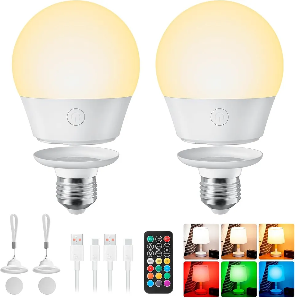 brightown-2-pack-e26-rechargeable-backup-light-bulbs-with-remote-control-3-color image 1