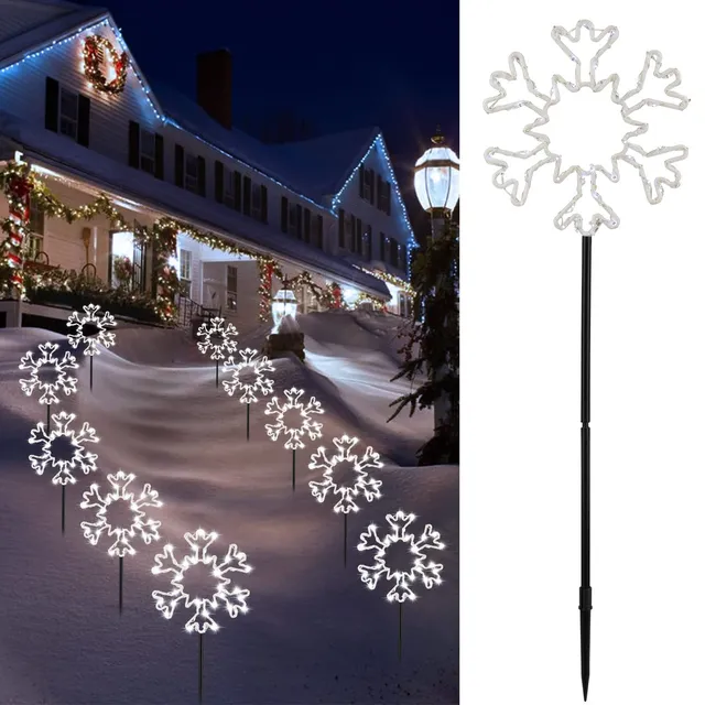 brightown-10-piece-snowflake-pathway-lights-with-stakes-for-outdoor-yard-and-dri image 1