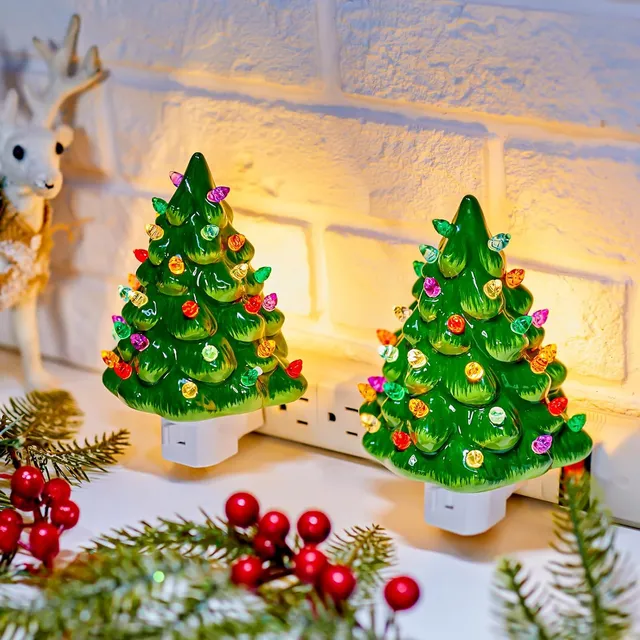 brightown-vintage-christmas-ceramic-tree-night-light-2-pack-6-inch-green-c7-bulb image 1