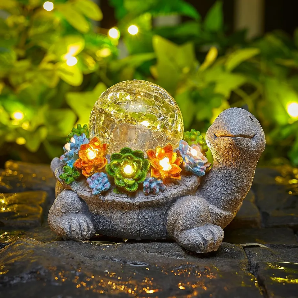 brightown-solar-powered-turtle-statue-with-5-succulent-led-lights image 1