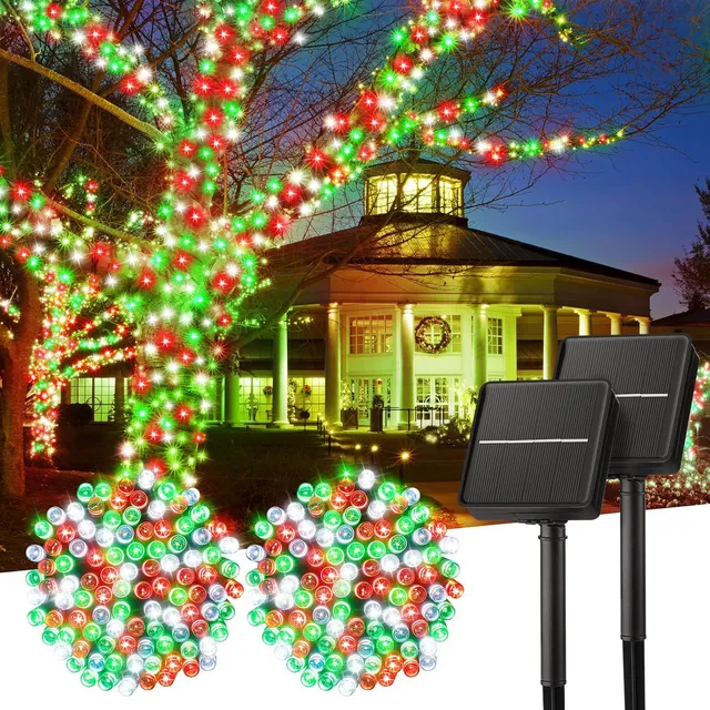 brightown-solar-string-lights-2-pack-total-80ft-200-led-8-modes-red-green-white- image 1