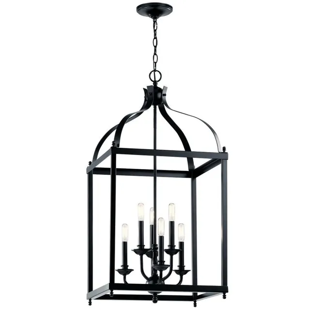 kichler-larkin-42568bk-6-light-pendant-chandelier-black image 1