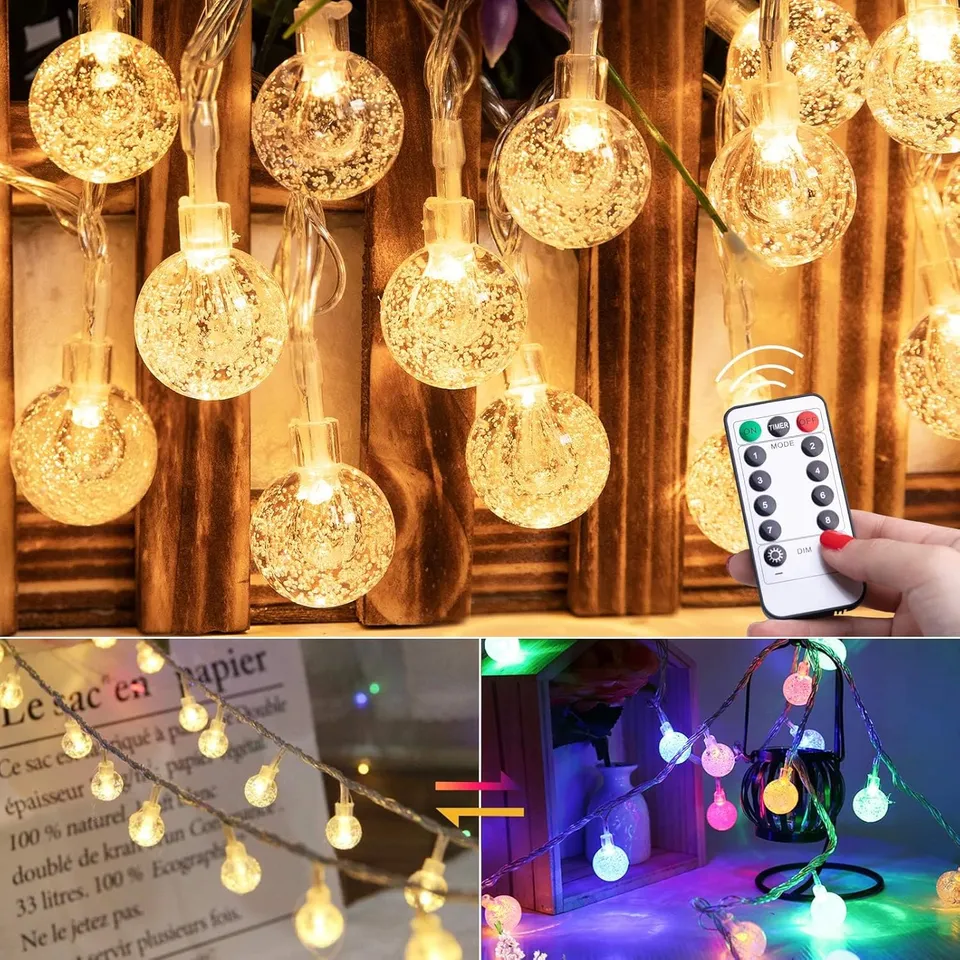 brightown-33ft-100-led-usb-plug-in-crystal-globe-fairy-lights-with-remote-8-mode image 1