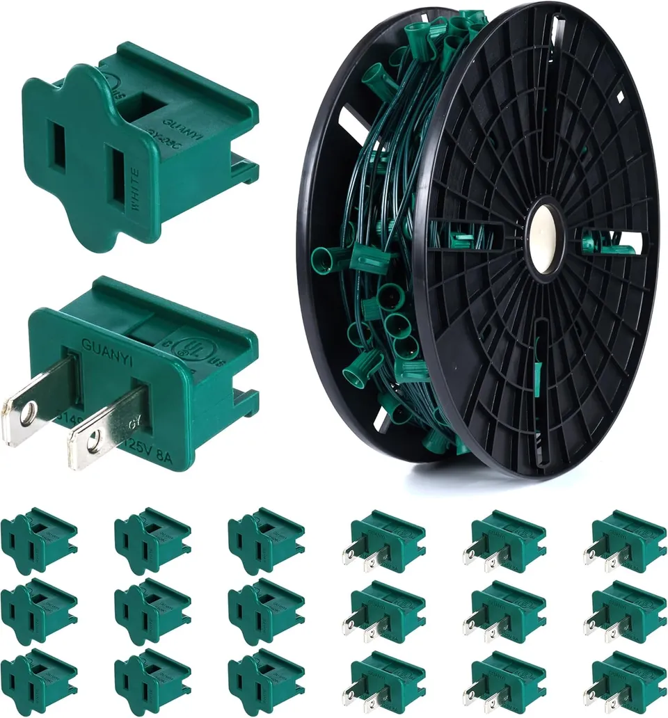 brightown-commercial-c9-e17-christmas-light-sockets-spool-250ft-12-spacing-green image 1