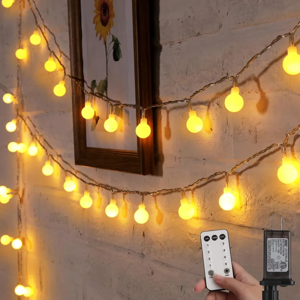 brightown-33ft-100-led-plug-in-globe-ball-string-lights-with-remote-warm-white image 1