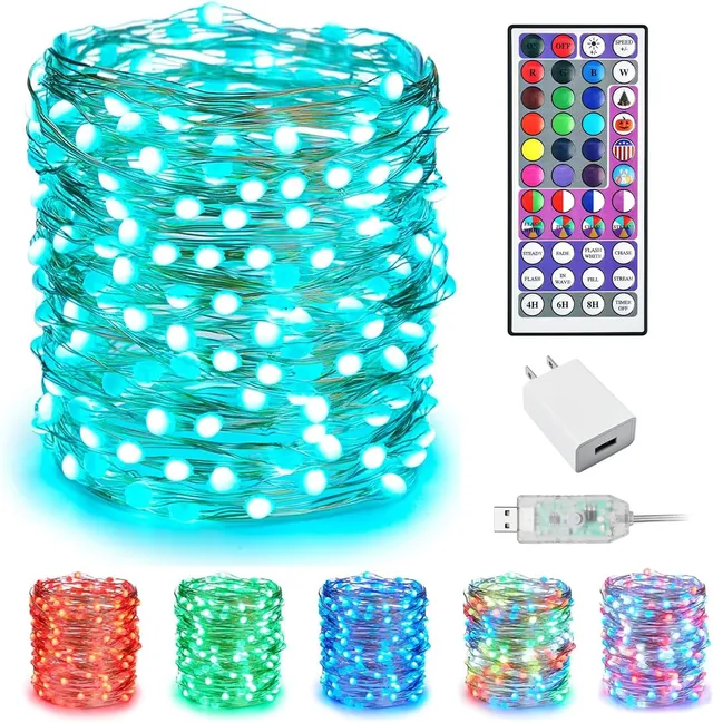 brightown-66ft-200-led-usb-silver-wire-fairy-lights-with-remote-24-colors-16-mod image 1