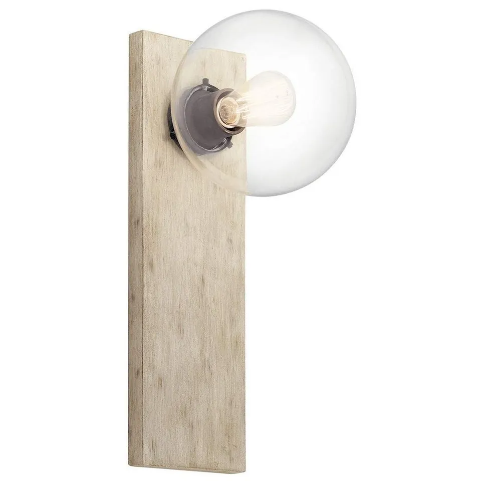 kichler-marquee-44298www-1-light-wall-sconce-white-washed-wood-clear-globe image 1
