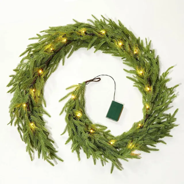 brightown-christmas-garland-with-lights-6ft-norfolk-pine-garlands-battery-operat image 1