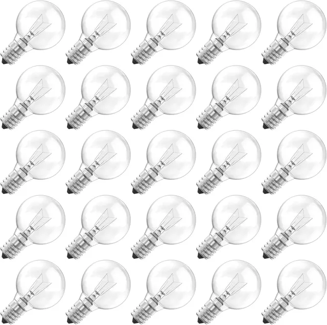 brightown-25-pack-g40-5w-120v-globe-incandescent-glass-bulbs-with-e12-candelabra image 1