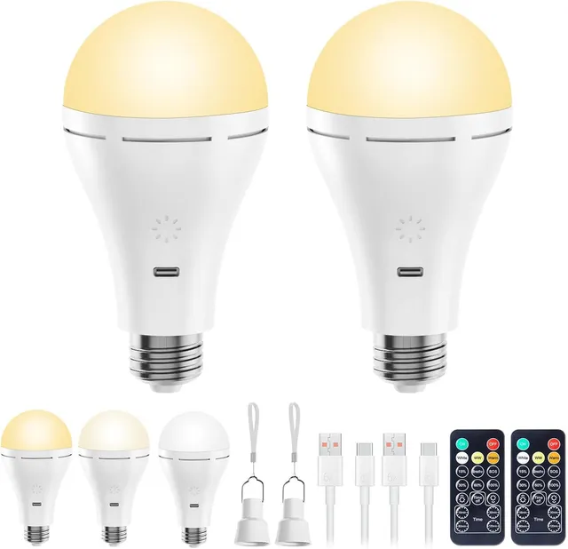 brightown-a70-usb-rechargeable-emergency-light-bulb-2-pack-700lm-remote-control image 1