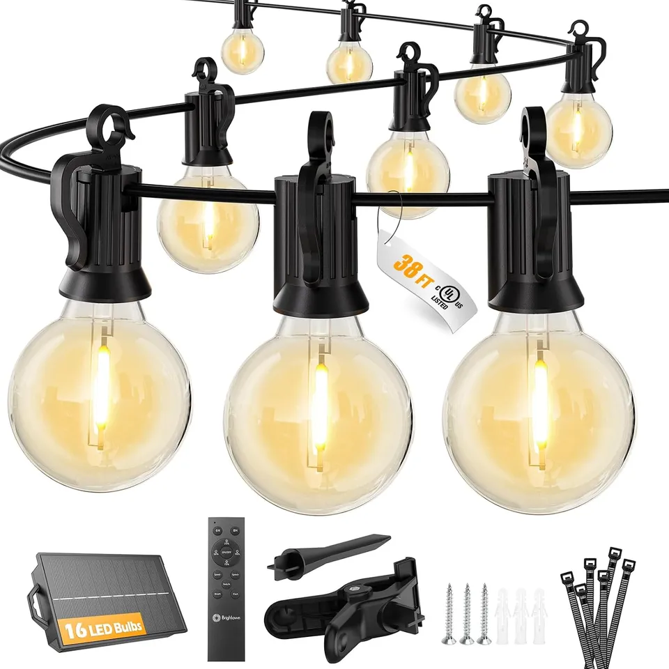 brightown-38ft-solar-powered-g40-16-led-bulbs-string-lights image 1