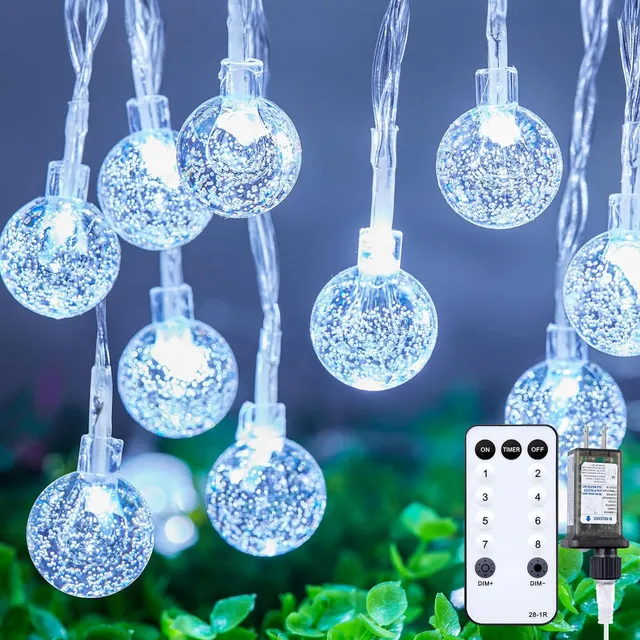 brightown-33ft-100-led-plug-in-crystal-globe-fairy-lights-with-remote-for-bedroo image 1