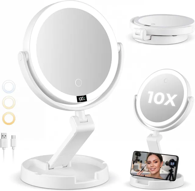 brightown-rechargeable-foldable-1x-10x-magnification-makeup-mirror-with-lights-a image 1