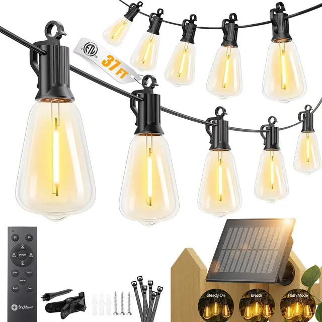 brightown-37ft-solar-powered-10-1-led-st38-bulbs-string-lights-outdoor-3-light-m image 1