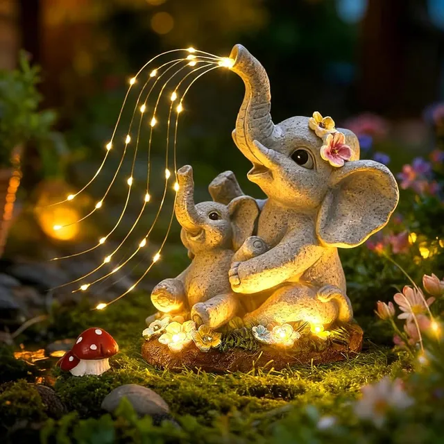 brightown-solar-powered-elephant-statue-with-diy-led-5-succulent-led-lights-for- image 1