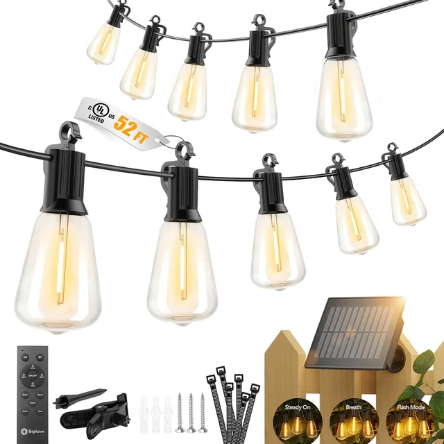 brightown-52ft-15-1-led-shatterproof-solar-string-lights-outdoor-ip65-waterproof image 1
