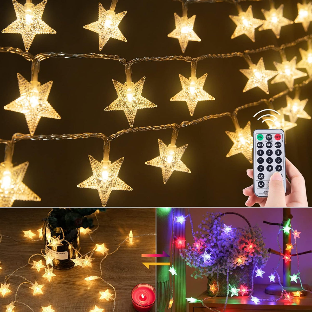 brightown-33ft-100-led-star-fairy-string-lights-plug-in-remote-11-modes-warm-whi image 1