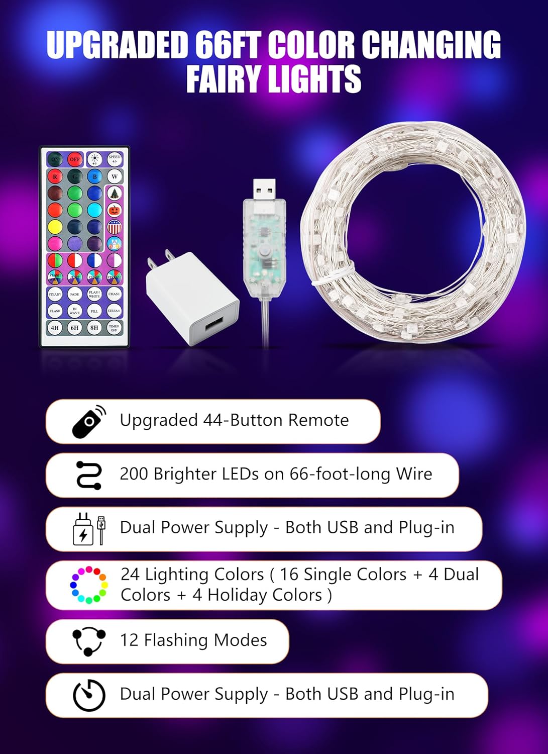 brightown-66ft-200-led-usb-silver-wire-fairy-lights-with-remote-24-colors-16-mod image 3