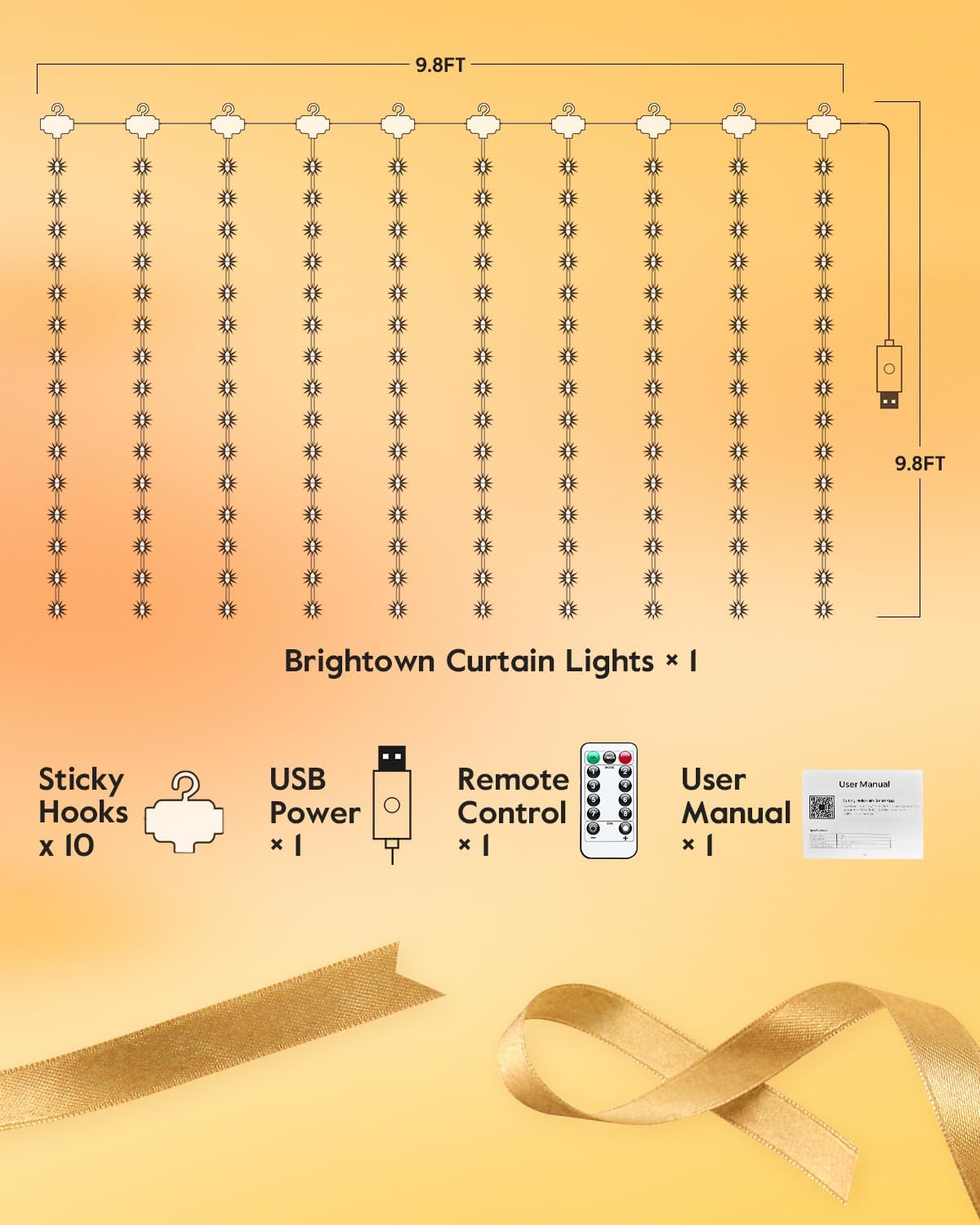 brightown-9-8ft-smart-curtain-lights-with-app-remote-control-300-leds-8-modes-us image 3